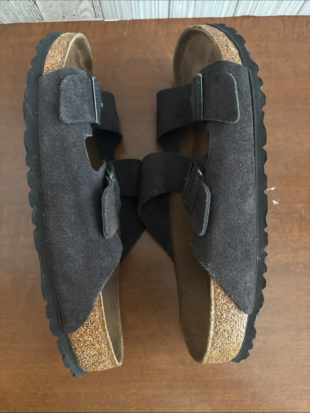 Birkenstock men’s Arizona  Two-Strap Sandals in Dark  Suede